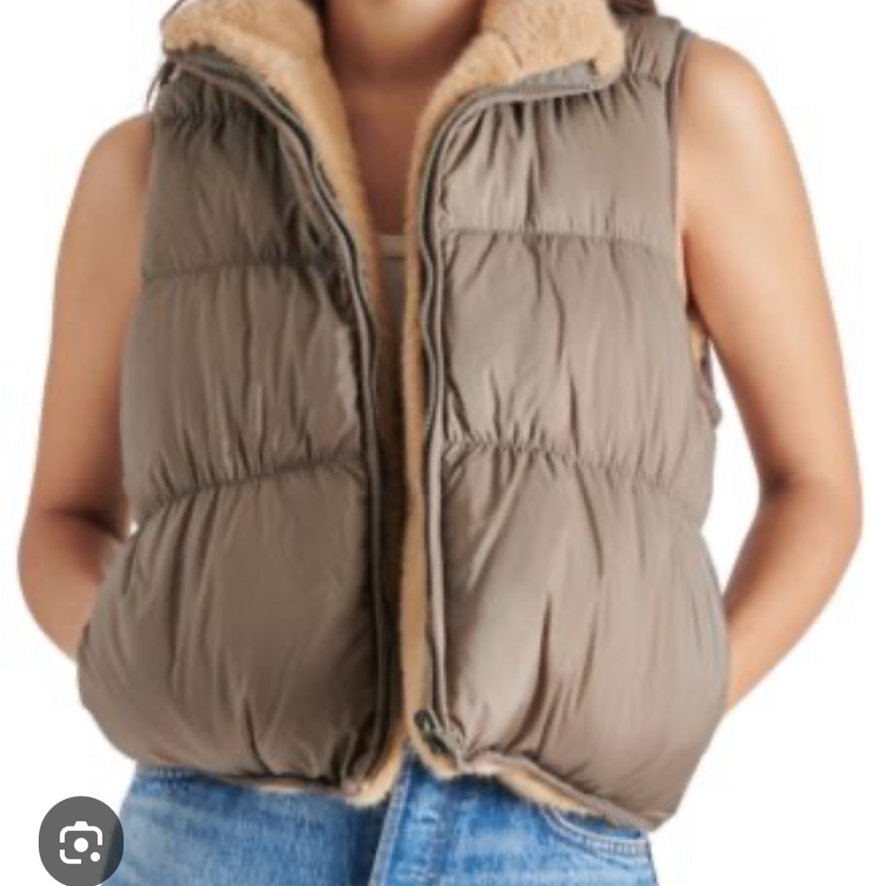 Steve Madden fur reversible Tan Puffer Vest